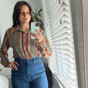 Teddi Orange and Brown Long Sleeve Button Down Shirt